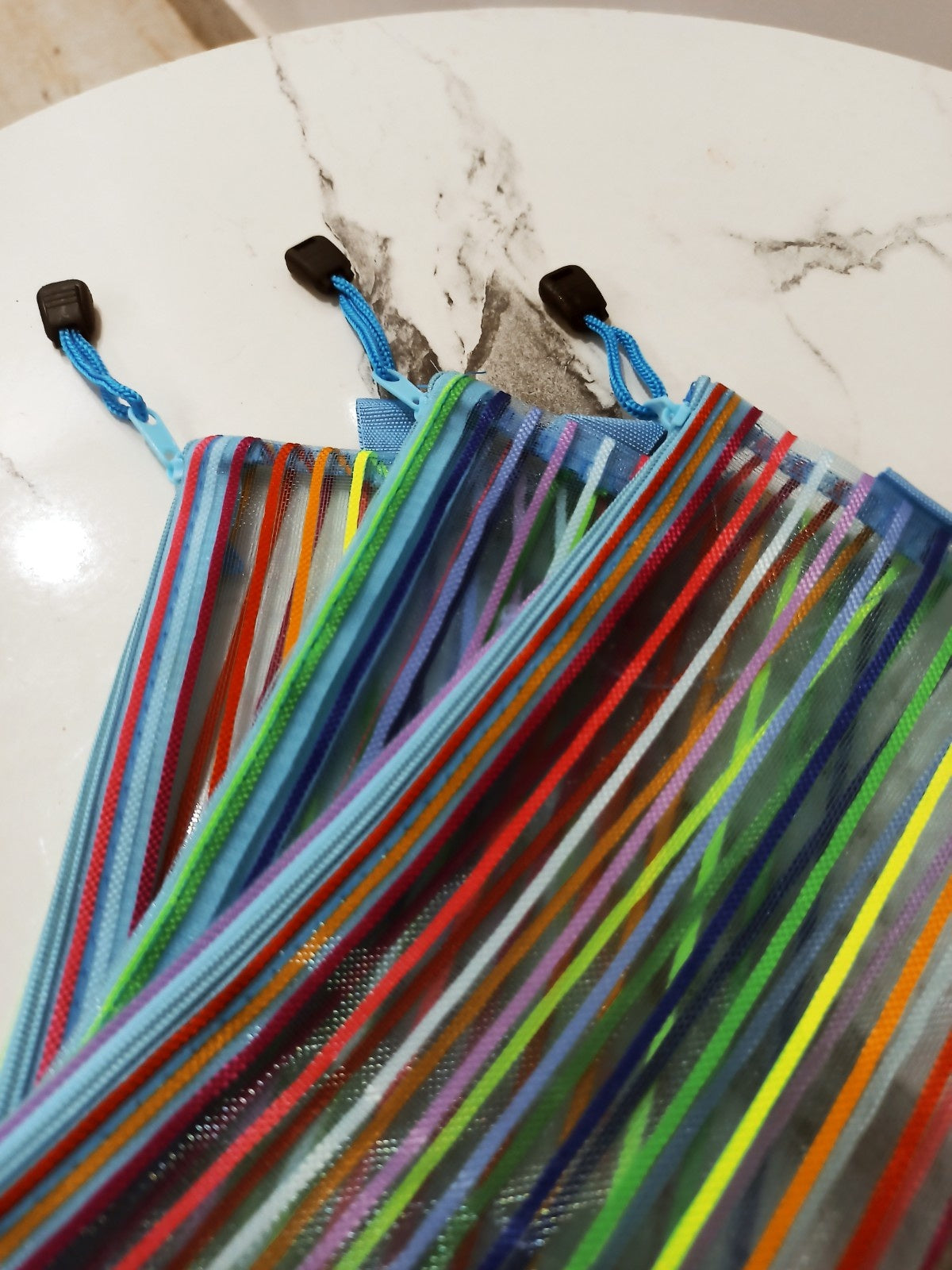 Colorful Mesh Zipper Pouches - Vibrant Storage Bags with Drawstring Closure (Pack of 12)