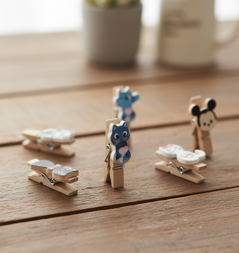 Cute Cartoon Wooden Clips Set (Pack of 4)
