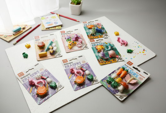 Qihaho Cute Animal-Shaped Eraser Sets - Fun and Colorful Erasers for Kids (Unicorn, Aquarium, Princess, Girl, DIY Bunny) Pack of 6