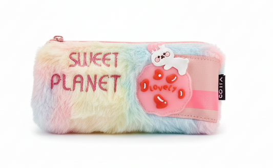 Sweet Planet Kawaii Bunny Pencil Case - Colorful Fluffy Stationery Pouch for Kids and Teens