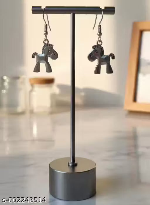 Handcrafted Silver-Toned Pony Dangle Earrings - Cute and Playful Drop Earrings for Women