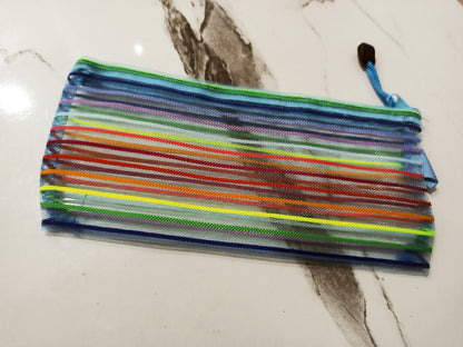 Colorful Mesh Zipper Pouches - Multi-Color Storage Bags with Drawstring Closure (Pack of 6)