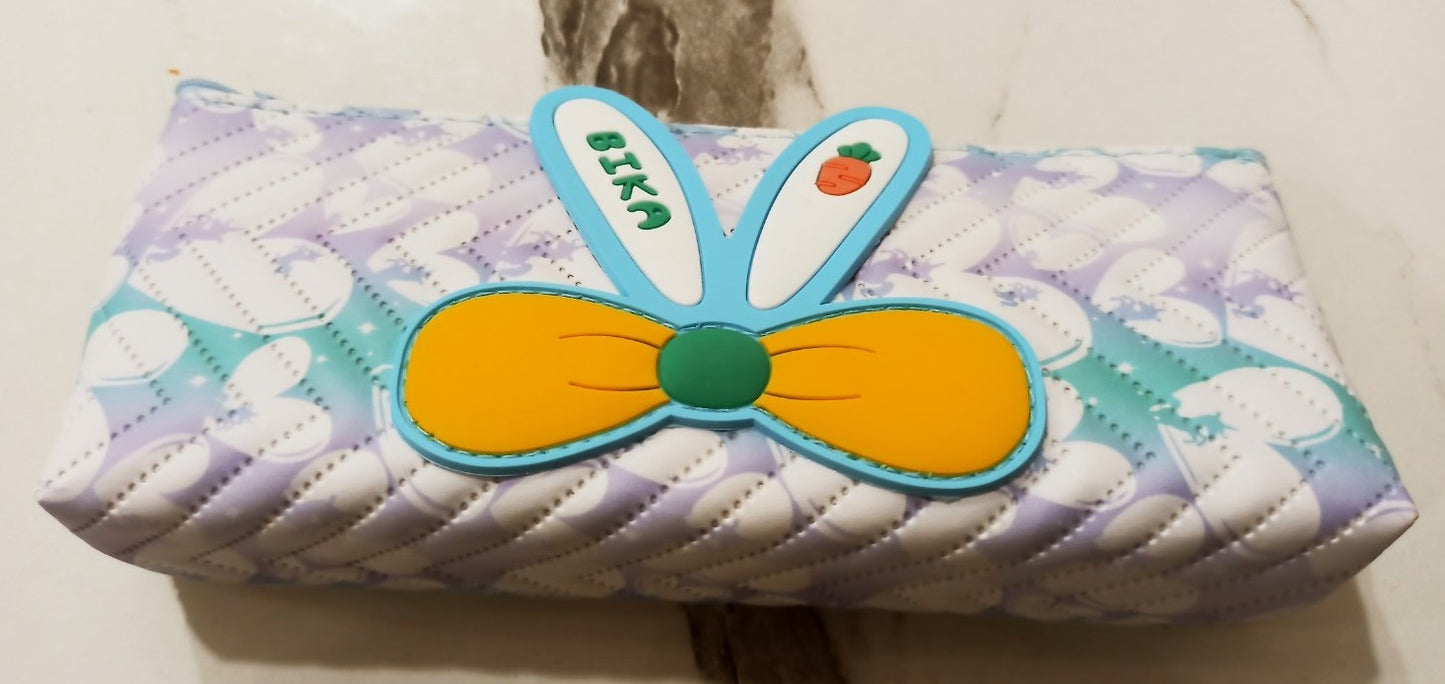 Cute Bunny Bow Quilted Pencil Case - Kawaii Stationery Pouch (Pack of 2)