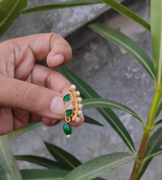Emerald Glow Trendy Nose Pin with Pearl Accents for Festivals and Parties - Luxe Ethnic Jewelry Statement Piece