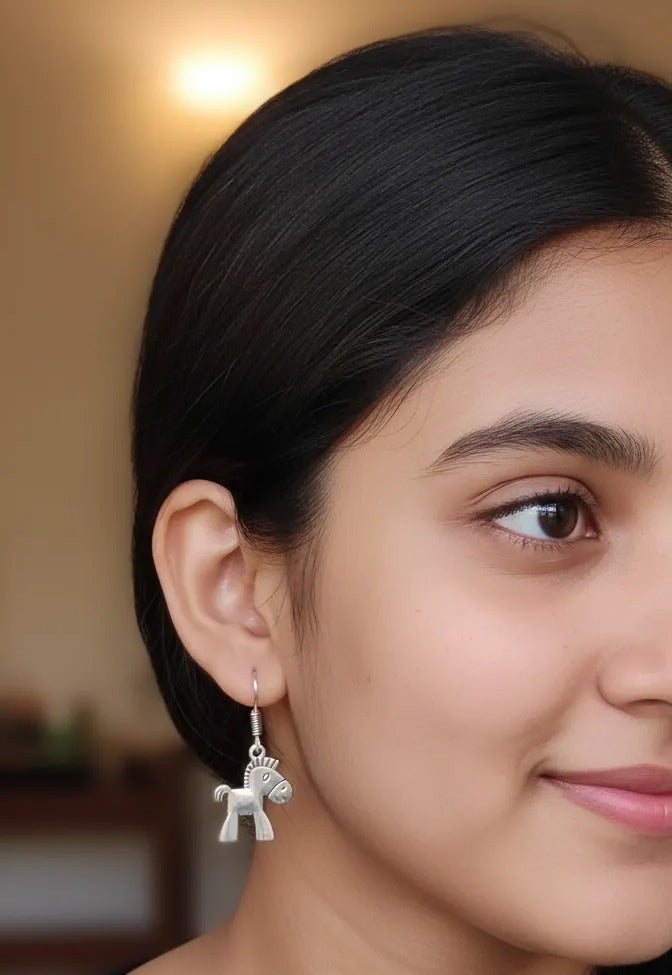 Handcrafted Silver-Toned Pony Dangle Earrings - Cute and Playful Drop Earrings for Women