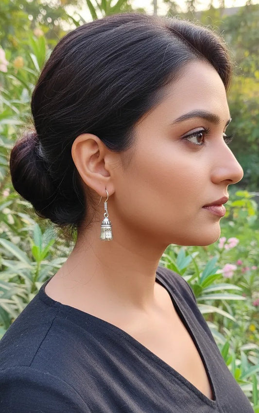 Handcrafted Silver-Toned Baby Bottle Dangle Earrings with Scale Design - Cute Drop Earrings for Women