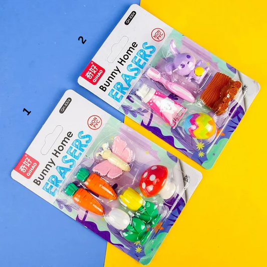 Bunny Home Cute Animal-Shaped Eraser Sets - Fun and Colorful Erasers for Kids (Pack of 2)