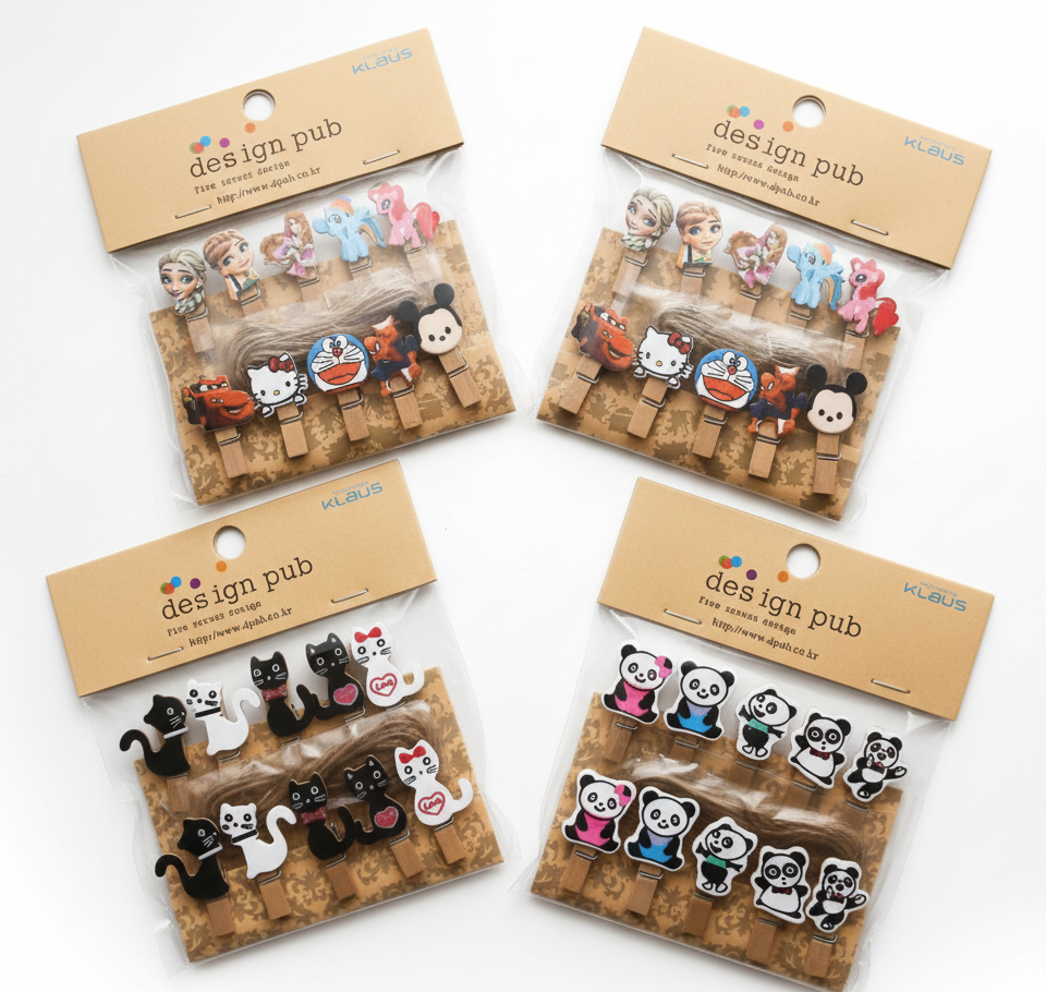 Cute Cartoon Wooden Clips Set (Pack of 4)