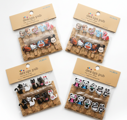 Cute Cartoon Wooden Clips Set (Pack of 4)