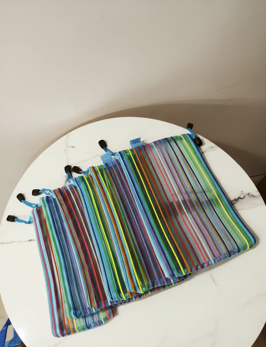 Colorful Mesh Zipper Pouches - Multi-Color Storage Bags with Drawstring Closure (Pack of 6)