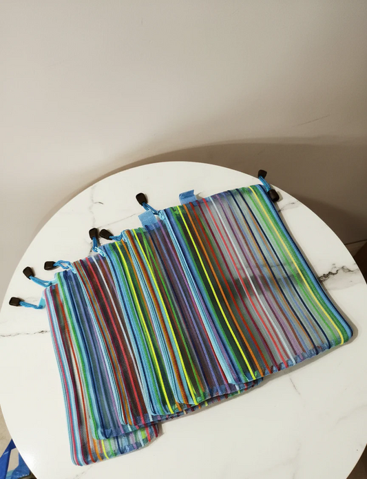 Colorful Mesh Zipper Pouches - Multi-Color Storage Bags with Drawstring Closure (Pack of 6)