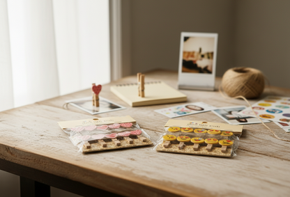 Design Pub Klaus Decorative Wooden Clips - Heart and Emoji-Themed Craft Clips Set for Photos and Crafts (Pack of 2)