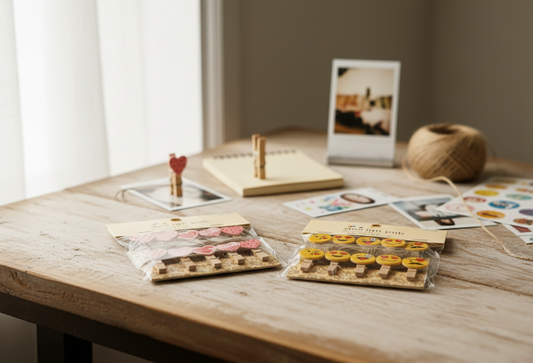 Design Pub Klaus Decorative Wooden Clips - Heart and Emoji-Themed Craft Clips Set for Photos and Crafts (Pack of 2)