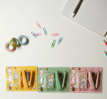 Sumikko Gurashi Kawaii Mini Staplers - Cute Character-Themed Stationery in Pink, Green, and Yellow (Pack of 3)