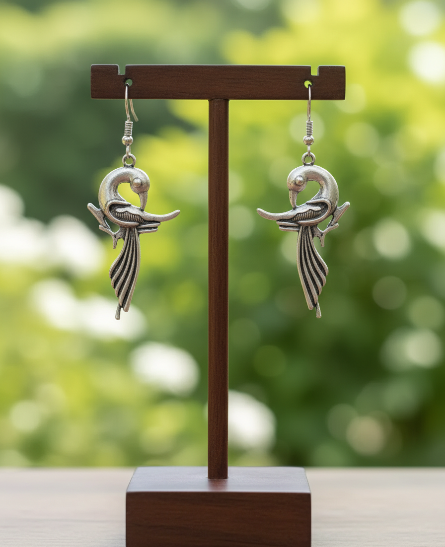 Handcrafted Silver-Toned Peacock Dangle Earrings with Intricate Feather Detailing - Elegant Ethnic Drop Earrings for Women