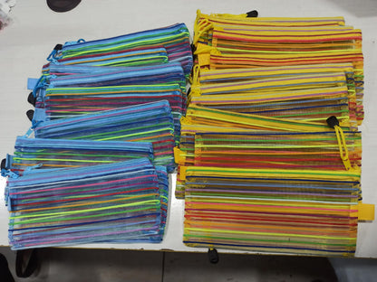 Colorful Mesh Zipper Pouches - Vibrant Storage Bags with Drawstring Closure (Pack of 12)