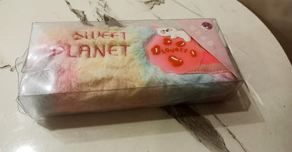Sweet Planet Kawaii Bunny Pencil Case - Colorful Fluffy Stationery Pouch for Kids and Teens