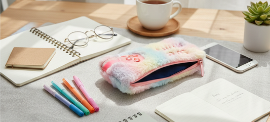 Sweet Planet Kawaii Bunny Pencil Case - Colorful Fluffy Stationery Pouch for Kids and Teens