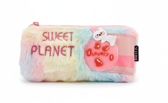 Sweet Planet Kawaii Bunny Pencil Case - Colorful Fluffy Stationery Pouch for Kids and Teens