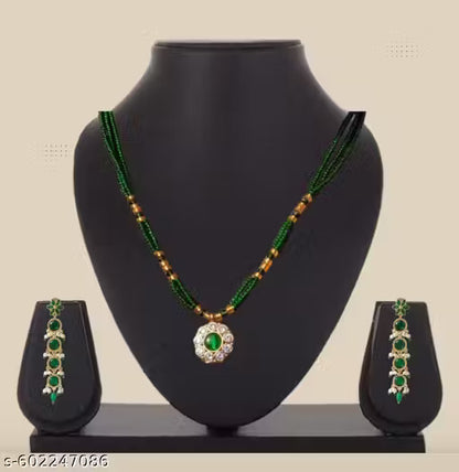 Elegant Green Emerald-Inspired Chandbali Jhumka Earrings with Pearl Tassel Drops and Matching Beaded Necklace Set