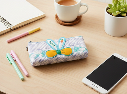 Bika Kawaii Butterfly Pencil Case - Colorful Quilted Stationery Pouch for Kids and Teens