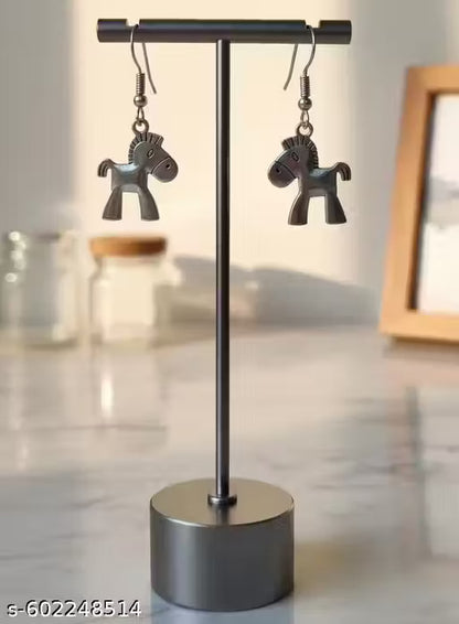 Handcrafted Silver-Toned Pony Dangle Earrings - Cute and Playful Drop Earrings for Women